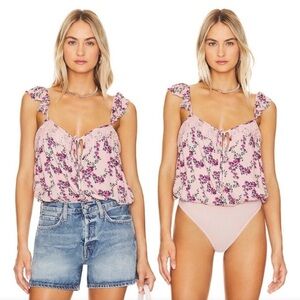 Free People Take It Away Thong Bodysuit Pink Floral Combo Size Large NWOT